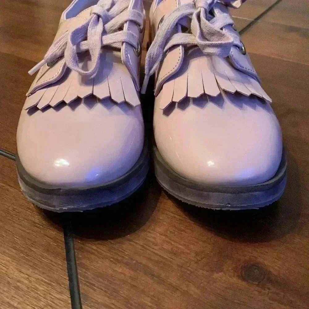 🩰Zara Girl Oxfords Ballet Pink Faux Patent Lace-Up Kilted Shoes Size 37 …